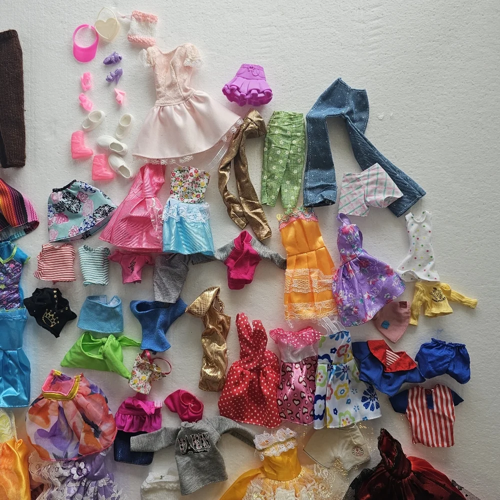 Barbie Doll Dress Collection Pink, Blue, Yellow, Red Lot Bundle Clothes Dresses - Picture 8 of 11